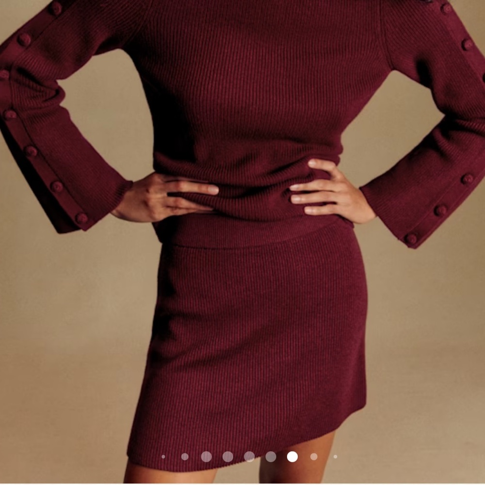 Sezane Burgundy Ribbed Mini Skirt